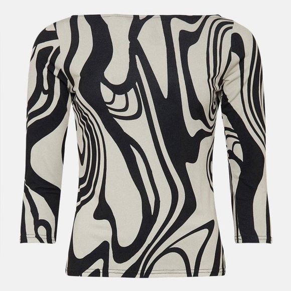 KAREN MILLEN Printed Mono Slash Artful Abstract Jersey Top, size 10 - Picture 3 of 13